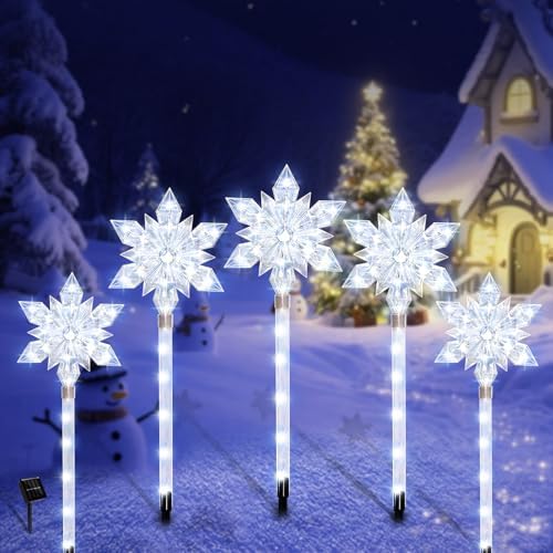 5 Pack Snowflake Solar Christmas Pathway Lights by VOGVOG