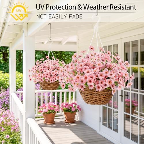 12 Bundles Pink Artificial Flowers for Outdoors, UV Resistant Faux Plants - Image 2