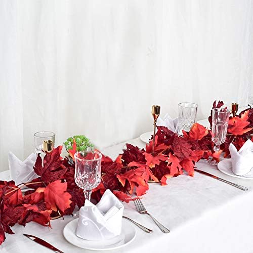 DearHouse 2 Pack Fall Garland Maple Leaf, 5.9Ft/Piece Hanging Vine Garland Artificial Autumn Foliage Garland Thanksgiving Decor for Home Wedding Fireplace Party Christmas (Dark Red) - Image 4