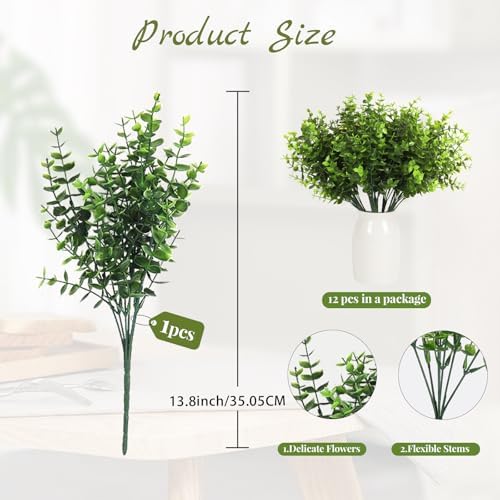 RECUTMS Artificial Boxwood Stems Fake Eucalyptus Plants UV Resistant 12Pcs - Image 2