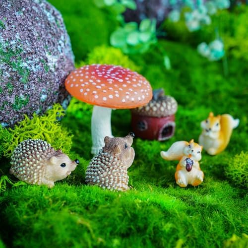 Fairy Garden Accessories, 7 Pieces Squirrel & Hedgehog Resin Figures with Acorn & Mushroom, Handmade Miniature Decor, Garden Miniatures and Home Decorations, Perfect DIY Gift - Image 7