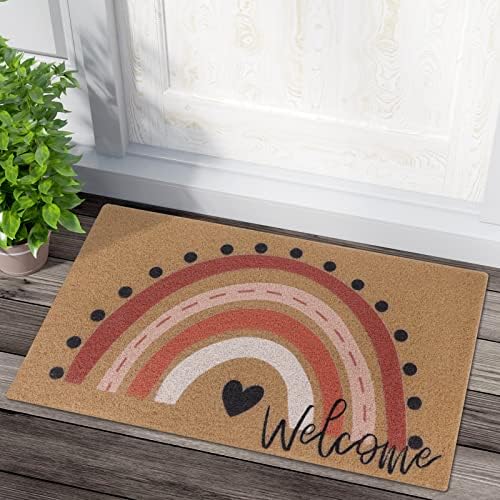 Rainbow Welcome Doormat Boho Rainbow Indoor Outdoor Entryway Doormats Non-Slip Backing Rug Neutral Rainbow Housewarming Wedding Gifts 17X30 Inches - Image 2
