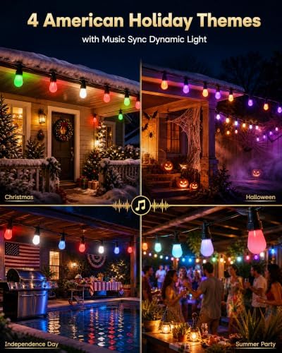 Outdoor String Lights, ST14 Milky White Smart Color Changing LED Patio Lights with App & Remote, IP65 Waterproof Shatterproof Hanging Lights for Party (50FT) - Image 6