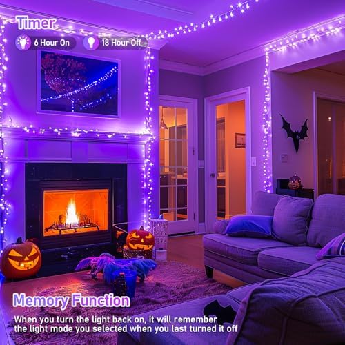 JMEXSUSS 150 LED Purple String Lights, Connectable Halloween Lights Indoor - Image 6