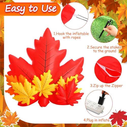Leyndo Maple Leaf Inflatable with LED Lights 6 Ft Fall Inflatables Outdoor Decoration Thanksgiving Blow up Decoration for Autumn Leaf Theme Yard Garden Lawn Holiday Party Outdoor Decor - Image 3