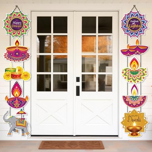Yaomiao 2 Sets Diwali Welcome Porch Sign Banner Door Hanging Decor - Image 5