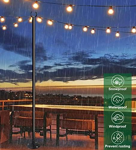 10ft String Light Poles for Deck Fence, Light Poles for Outdoor String Light, Perfect for Garden, Backyard, and Patio Lighting Stand for Parties, Wedding - Matte Black Finish - 2 Pack - Image 4