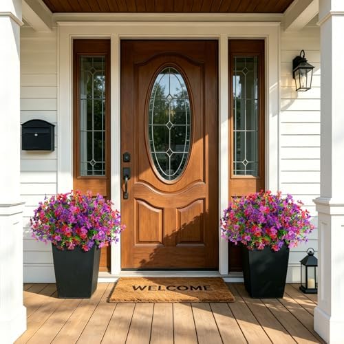 INXUGAO Artificial Flowers for Outdoors Spring Summer Decoration, 12 Bundles Fake Silk Colorful Daisy Eucalyptus Realistic UV Resistant for Outside Home Planter Porch Yard Decor (Purple Red Brown) - Image 3