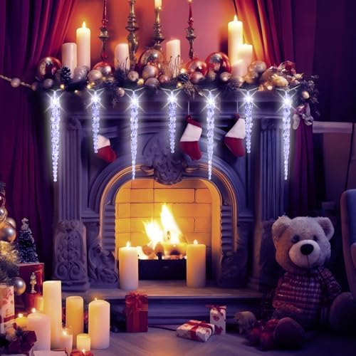 (New) Outdoor Icicle Lights, 16.2Ft 40 LED Twinkling Icicle String Lights, Connectable 40 Tubes Chrisitmas Lights, Waterproof Hanging Christmas Ornament Plug in for Wedding, New Year, Home Decor - Image 7