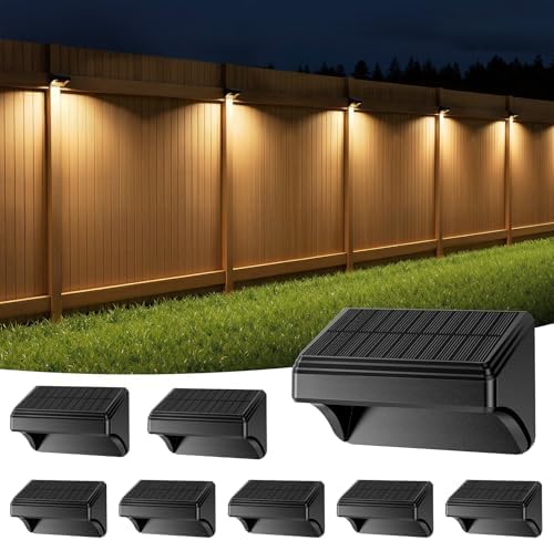 Bridika Solar Fence Lights, Outdoor Waterproof Warm White & Color Glowt, LED, for Backyard, Patio, Deck Railing, Stair Handrail, Pool and Wall (8 Packs) by Bridika