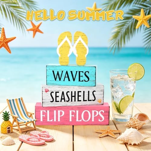 4 Pcs Summer Wooden Table Decor, Summer Decorations for Home - Image 3