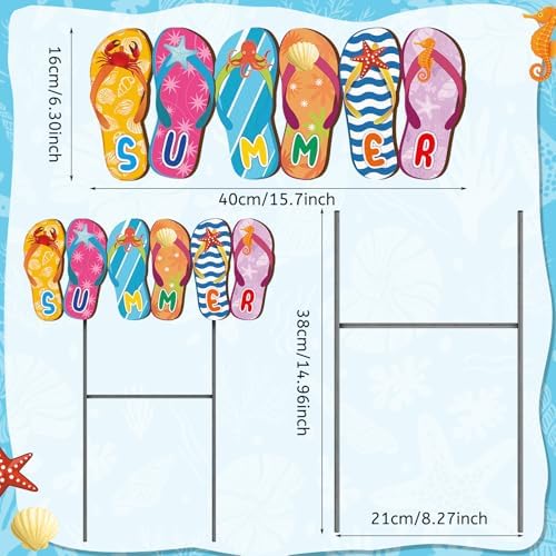 Weysat Summer Metal Yard Signs 15. 7 Inch Flip Flops Decoration Outdoor Beach Yard Decorations with Stakes Waterproof Slipper Sign Summer Pool Beach Decor for Home Garden Patio Lawn Party - Image 3