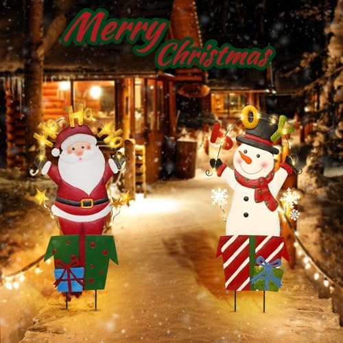 BRIGHTDECK 2 Pack Christmas Yard Signs Outdoor Decorations, Snowman Santa - Image 5