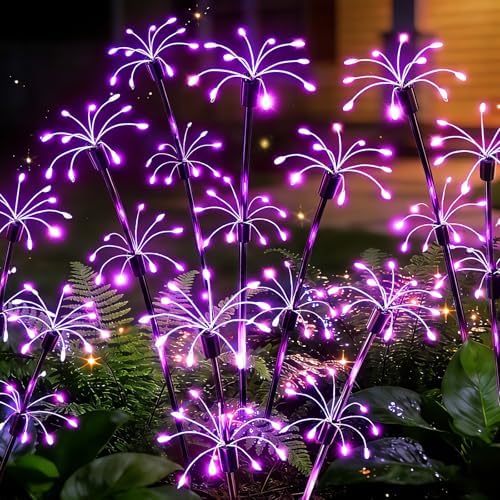 Solar Garden Lights Outdoor, 4 Pack 2-Layer Purple Solar Firework Lights by VOOKRY