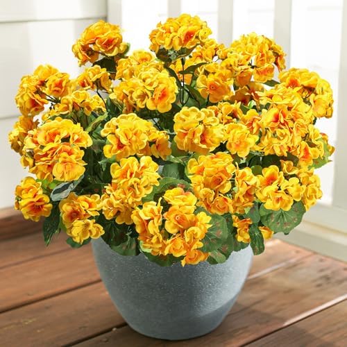 Fake Geraniums Artificial Flowers for Outdoors Winter Decoration, 6 Bundles Silk Geraniums UV Resistant Look Real Yellow Faux Flowers Plants for Front Door Garden Planter Patio Balcony Yard Home - Image 4