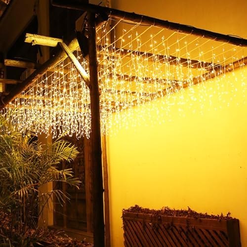 LED Icicle Lights, 8 Modes 19.7FT 150 LEDs Christmas Short Curtain Fairy Hanging Ceiling Extendable Lights for Wedding Balcony Doorway Outdoor Indoor Decoration Warm White, 6M05 - Image 6