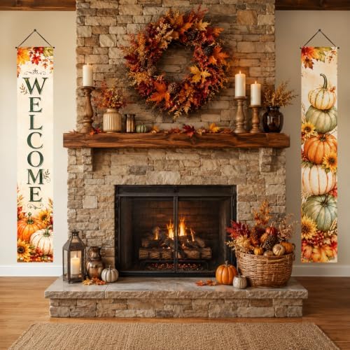 IVN Thanksgiving Welcome Pumpkin Porch Banners 12x71 Inch Set of 2 - Image 3