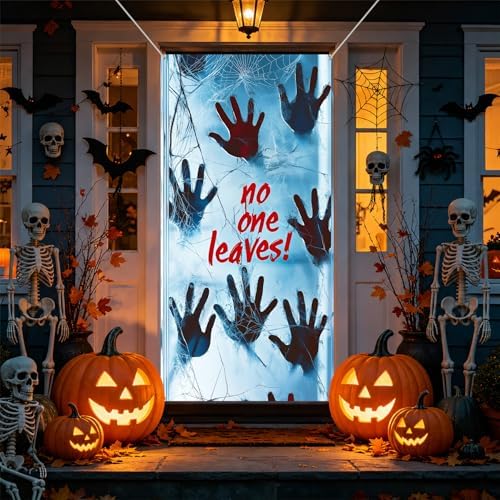35.4" x 70.8" Halloween Door Cover, Haunted House Front Door Decor - Image 4