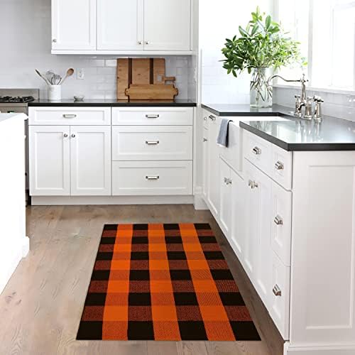 KILOCOCO Halloween Doormat 2.3'x3.6' Buffalo Plaid Orange and Black Rug - Image 6