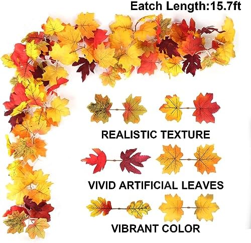 AKIT Fall Decor Lighted Fall Garland 45 LED Outdoor String Lights Waterproof with Timer - Thanksgiving Fall Decorations for Home Halloween Garland for Mantle Indoor - Image 2