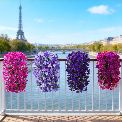 Artificial Fake Hanging Plants Flowers Basket Bougainvillea for Summer Outdoor Outside Decoration, Faux Silk Flowers UV Resistant Realistic Porch Home Patio Balcony Yard Outdoors Decor - Image 5