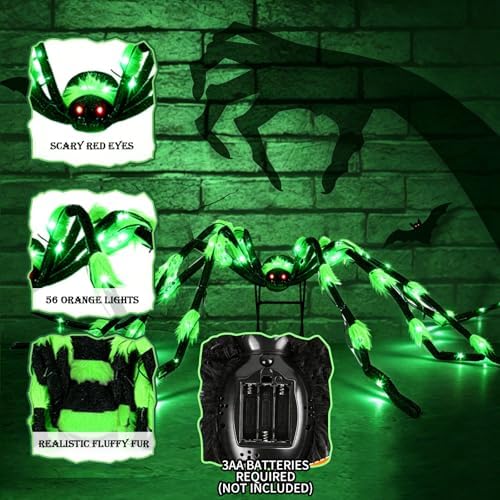 1 Pack 8 Modes 6.7 FT(Wide) Halloween Giant Spider,Light up Spider with 36 Green Lights,Light up Halloween Decorations Outside,for Yard Haunted House Window Party Porch Indoor Outside Decor - Image 6
