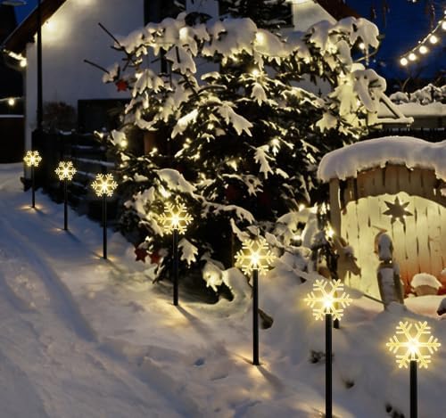 10 Pack Christmas Solar Pathway Lights, Snowflake Outdoor Decorations - Image 6