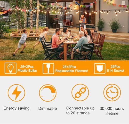 ZOTOYI Outdoor String Lights, 25 FT Bistro Lights with 13 Shatterproof ST38 LED Bulbs, Waterproof Connectable String Lights for Outside, Patio Lights String Outdoor for Backyard Porch Decor Gift - Image 5