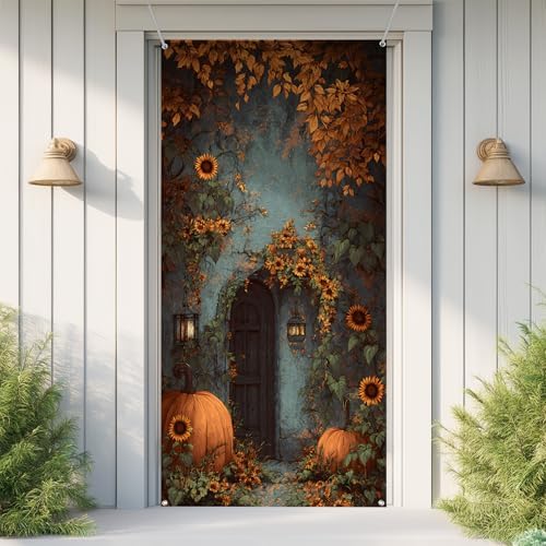 Front Door Covers Decorative, Spring Flower Design Door Curtain 70.8 x 35.4 Inch for Porch Outdoor Indoor Home Decor (Sepia) - Image 5