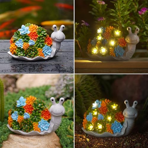 Nacome Snail Statues with Succulent for Garden Decor: Solar Outdoor Clearance Outside Yard Art Porch Patio Balcony Front Lawn Ornaments –Birthday Gifts for Mom Grandma Women - Image 6