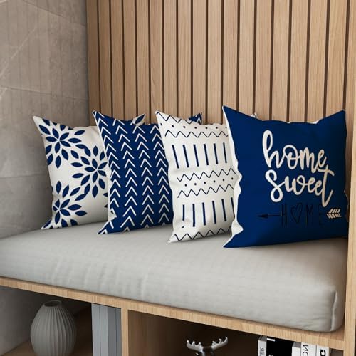 YCOLL Pillow Covers 20x20 Set of 4, Modern Sofa Throw Pillow Cover, Decorative Outdoor Linen Fabric Pillow Case for Chair Sofa Couch Bed Car, Dark Blue - Image 5