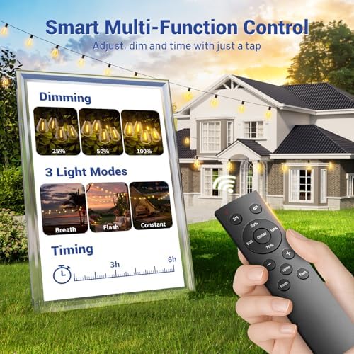 100FT Outdoor String Lights with Remote & Dimmable, 35+1 Shatterproof Waterproof Bulbs, Dimmable Outside Hanging Patio Lights for Backyard, Porch, Deck, Garden 2700K Warm White - Image 2