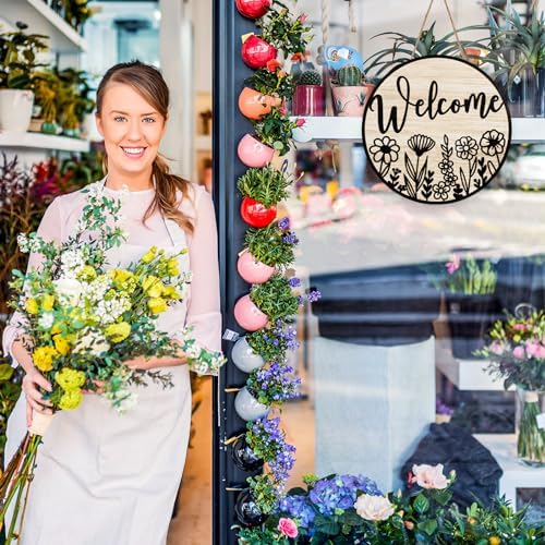 JarThenaAMCS 3D Black Wildflower Welcome Door Sign Daisy Floral Wooden Hanging Sign Rustic Flower Front Door Hanger for Spring Indoor Outdoor Farmhouse Home Porch Window Decor - Image 4