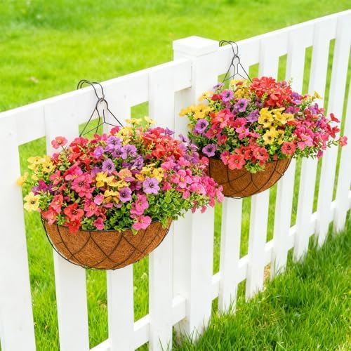 16 Bundles Artificial Flowers for Outdoor Realistic Faux Flower Spring Summer Garden Home Decoration, Hanging Daisy with Eucalyptus Leaves Fake Plants Greenery Balcony Porch Patio Front Door Decor - Image 4