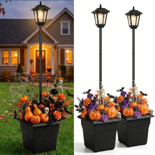 PASAMIC 2 Pack 72" Solar Lamp Post with Planter, 4 Gallon Large Planter Base for Added Stability, Decorative Dusk to Dawn Solar Lamp Post for Driveway Entrance, Front Yard, Walkway, Patio & Garden by PASAMIC