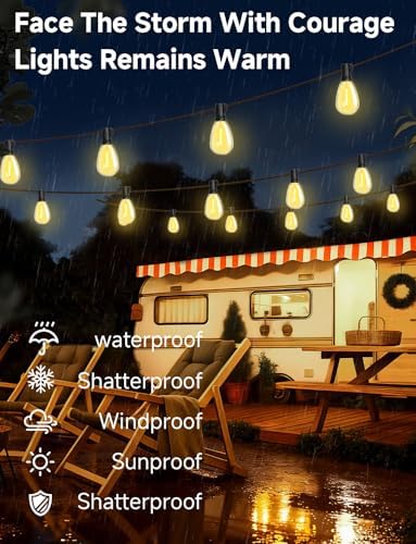 Likesky 50FT LED Outdoor String Lighats with Remote Waterproof Patio Lights with Shatterproof S11 Bulbs, Dimmable Outside Hanging Light Connectable for Porch Backyard Yard Garden Decor 2700K - Image 3