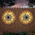 Hapjoy Solar Fence Lights 2 Pack Outdoor Deck Step Wall Lights Metal Waterproof LED Warm Yellow Light for Garden Post Patio Backyard Yard Decor (Sunflower, 2) by Hapjoy