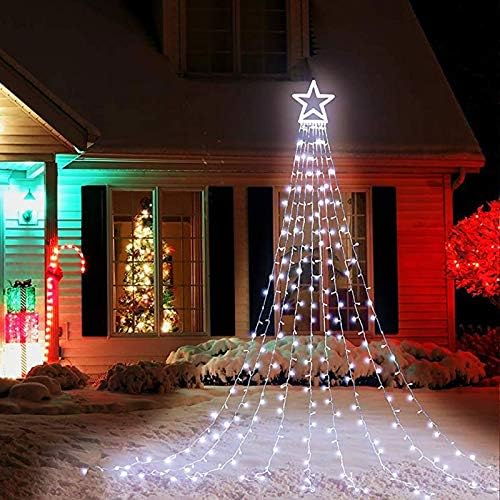 Christmas Decoration Lights, Outdoor Christmas String Lights 320 LED 11.5Ft Waterfall Tree Light with Big Star Topper Waterproof 8 Light Modes for Xmas New Year Holiday Yard Outdoor Indoor Decor - Image 2