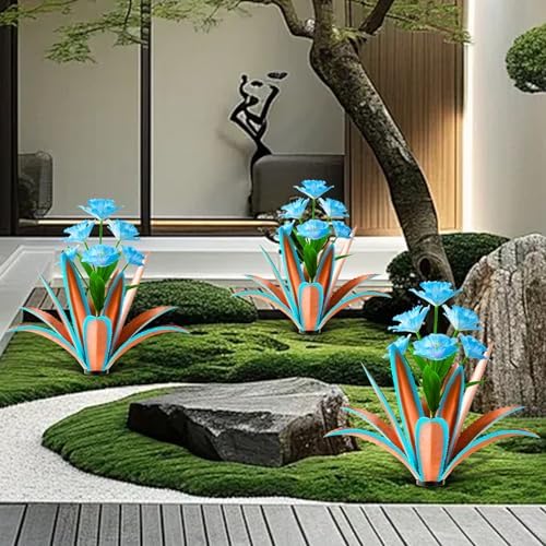 TOMBABY Huge Metal Agave Plants Outdoor Decoration Outdoor Garden Decorated with Flowers Mexican Yard Art Plant Garden Gift (Blue 2 Pack) - Image 4