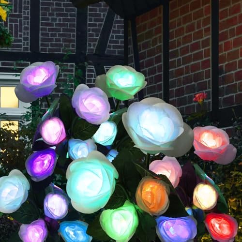Solar Garden Lights Outdoor - Solar Flowers Lights Outdoor Decorative Waterproof, 40 Hour Coloring Changing White Rose Yard Pathway Light Solar Powered, Cemetery Decoration, Backyard Decor, 4pcs by Unknown