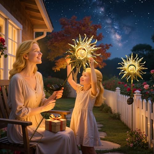 TAKE ME Sun Solar Lights Outdoor Waterproof Metal Garden Stakes for Patio Yard Walkway LawnPatio Mothers Gifts Mom Wife Grandma (Sun) - Image 3