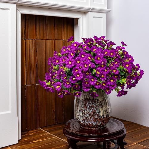 Artificial Faux Flowers for Outdoor 16 Bundles Fake Morning Glory,Fuchsia - Image 5