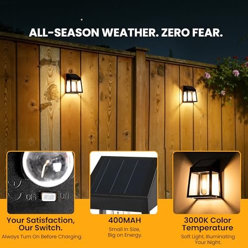 GIGALUMI Solar Fence Lights, 6 Pack Fence Outdoor Waterproof Lights Solar Powered, Warm White Yard Decorations for Garden, Post, Front Door, Backyard, Porch, Deck - Image 3