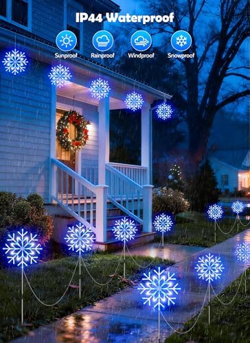 Brightown Snowflake Lights Outdoor, 10 Large Snowflake Christmas Pathway Lights Outdoor Christmas Decorations Yard Sidewalk Walkway Driveway Marker Stake, Blue and White - Image 6