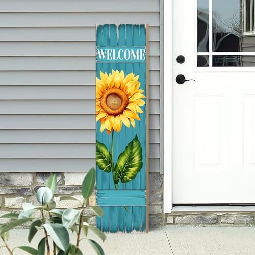 Sunflower Welcome Wooden Sign,Spring Rustic Porch Sign for Front Door Decorations, Front Porch Decor Home Hanging Signs Wall Sign 31.5" H by PEROUU
