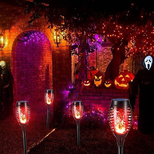 Toodour Solar Torch Flame Lights, 12 Pack Solar Halloween Lights Outdoor - Image 2