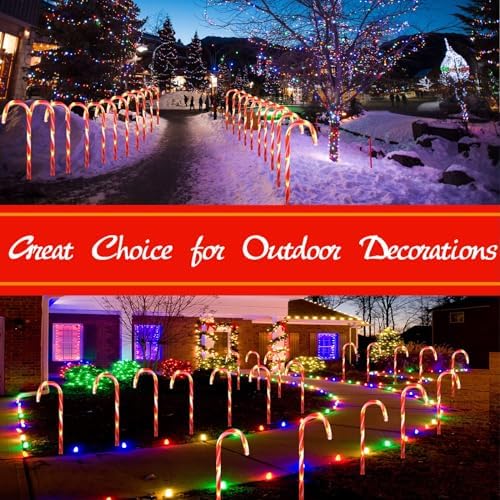 IDEAALS 24-Pack Solar Christmas Candy Cane Lights, Solar Pathway Lights Waterproof, Christmas Decorations Outdoor with 8 Modes for Party Patio Garden Lawn Yard Decor - Image 7
