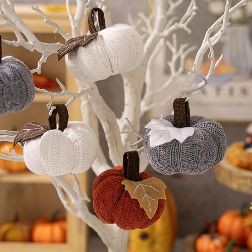 6Pcs Knitted Pumpkin Decor Set, Small Fall Hanging Ornaments for Home - Image 4