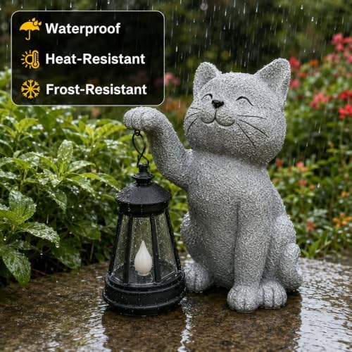YODY Garden Statues Outdoor Garden Decor: Cat Statue with Solar Lantern for Yard Art Lawn Ornaments Porch Patio Balcony Home House - Birthday Gifts for Grandma Mom Women - Image 4