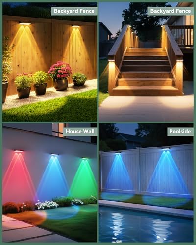Solar Fence Lights Outdoor 12 Pack, 7 Fixed Colors & Color Changing Fence Lights Solar Powered, IP65 Waterproof Backyard Decoration for Patio, Deck, Pool, Step - Image 2